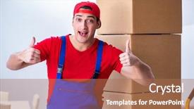  Presentation with strengthen mind and body during adversity - Audience pleasing PPT layouts consisting of packers - contractor worker moving boxes backdrop and a coral colored foreground