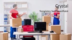  Presentation with personal belongings - Beautiful PPT layouts featuring packers - two contractor employees moving personal backdrop and a light gray colored foreground
