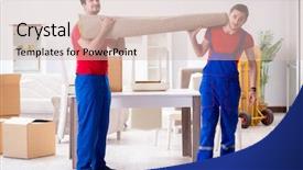  Presentation with personal belongings - Colorful slide deck enhanced with packers - two contractor employees moving personal backdrop and a soft green colored foreground