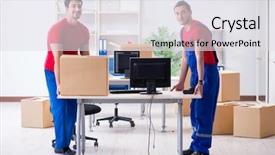  Presentation with personal belongings - PPT layouts consisting of packers - two contractor employees moving personal background and a  colored foreground