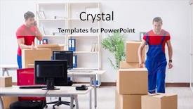  Presentation with personal belongings - Amazing PPT layouts having packers - two contractor employees moving personal backdrop and a  colored foreground