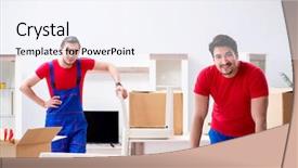  Presentation with personal belongings - Colorful slide deck enhanced with packers - two contractor employees moving personal backdrop and a  colored foreground