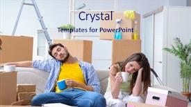  Presentation with apartment - Cool new slide set with packers movers - young family moving to new backdrop and a sky blue colored foreground