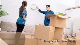  Presentation with doctor a new born and family - Presentation design consisting of packers movers - young family relocating to new background and a coral colored foreground