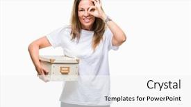  Presentation with moving 3d character - Amazing presentation design having packing box over isolated background backdrop and a  colored foreground