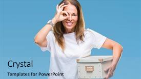  Presentation with indian woman bridal face - Presentation theme having packing box over isolated background background and a  colored foreground