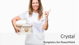  Presentation with moving - Slide set enhanced with packing box over isolated background background and a white colored foreground