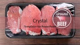  Presentation with meat beef - Presentation design enhanced with packing food - packed pieces of beef meat background and a coral colored foreground