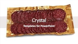  Presentation with vacuum tubes - Beautiful PPT theme featuring packing food - sausage in vacuum package backdrop and a tawny brown colored foreground