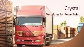  Presentation with trucks - PPT theme featuring packing food - trucks beside empty wooden crates background and a lemonade colored foreground