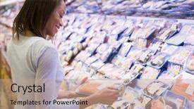  Presentation with salmon - Presentation consisting of packing food - woman buying pack of salmon background and a  colored foreground