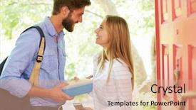  Presentation with saying goodbye - Audience pleasing presentation theme consisting of packing food - woman saying goodbye to man backdrop and a coral colored foreground