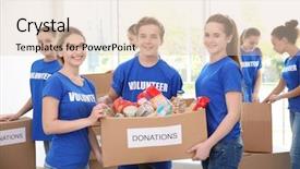  Presentation with food donations - Slide deck having packing food - young volunteers with box background and a lemonade colored foreground