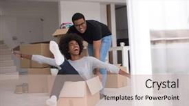  Presentation with new home - Amazing PPT layouts having packing material having fun backdrop and a soft green colored foreground