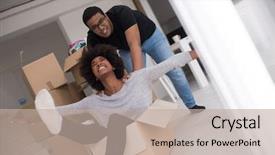  Presentation with new home - Presentation design having packing material having fun background and a mint green colored foreground