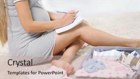  Presentation with maternity - Cool new PPT layouts with packing suitcase for maternity hospital backdrop and a soft green colored foreground