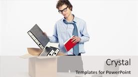  Presentation with office - Slide deck having packing up after being fire background and a light gray colored foreground