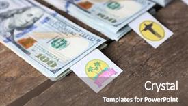  Presentation with packs - Amazing presentation design having packs of american dollars on wooden background saving concept backdrop and a dark gray colored foreground
