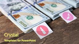  Presentation with packs - Presentation theme consisting of packs of american dollars on wooden background saving concept background and a tawny brown colored foreground