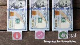  Presentation with packs - PPT layouts consisting of packs of american dollars on wooden background saving concept background and a dark gray colored foreground