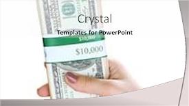  Presentation with packs - Presentation design featuring packs of dollars in hand isolated on white background and a white colored foreground