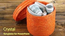  Presentation with packs - Amazing slide deck having packs of dollars stored backdrop and a tawny brown colored foreground