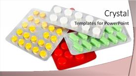  Presentation with packs - Cool new PPT layouts with packs of pills isolated on white background backdrop and a white colored foreground