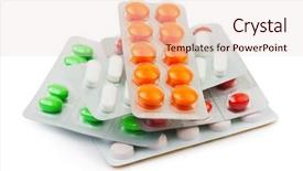  Presentation with packs - Colorful PPT layouts enhanced with packs of pills isolated on white background backdrop and a lemonade colored foreground