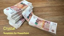  Presentation with packs - Presentation theme enhanced with packs of russian ruble money background and a coral colored foreground