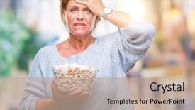  Presentation with skin anatomy face and head - Amazing theme having packs storess - atrractive senior caucasian redhead woman backdrop and a  colored foreground