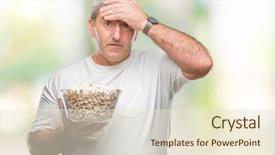  Presentation with face head in anatomy - Colorful PPT layouts enhanced with packs storess - handsome senior man eating popcorn backdrop and a  colored foreground