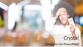  Presentation with afro - PPT layouts featuring packs storess - young african american man background and a coral colored foreground