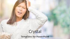  Presentation with popcorn kernel - Slide deck consisting of packs storess - young asian woman eating popcorn background and a  colored foreground