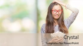  Presentation with face head in anatomy - Colorful theme enhanced with packs storess - young asian woman eating popcorn backdrop and a  colored foreground