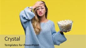  Presentation with face head in anatomy - Colorful slide deck enhanced with packs storess - young beautiful blonde woman eating backdrop and a teal colored foreground