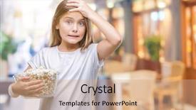  Presentation with popcorn - Colorful presentation theme enhanced with packs storess - young beautiful girl eating popcorn backdrop and a  colored foreground