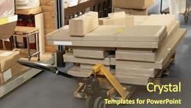  Presentation with packs - Colorful presentation theme enhanced with packs with goods in wholesale backdrop and a tawny brown colored foreground