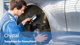  Presentation with car brake - Audience pleasing PPT layouts consisting of pad - male mechanic holding flashlight while backdrop and a teal colored foreground