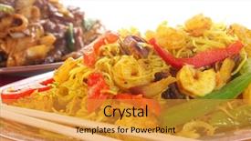  Presentation with noodles thai food pad thai - Slides consisting of pad thai - chinese food curry shrimp background and a  colored foreground