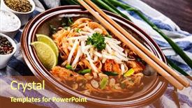  Presentation with pad thai - Slide deck enhanced with pad thai - grilled meat background and a tawny brown colored foreground