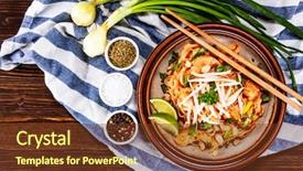  Presentation with pad thai - PPT theme with pad thai - grilled meat background and a tawny brown colored foreground