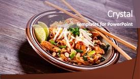  Presentation with pad thai - Presentation theme with pad thai - grilled meat background and a gray colored foreground