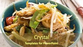  Presentation with noodles - Audience pleasing theme consisting of pad thai - stir-fried noodles with vegetables backdrop and a tawny brown colored foreground