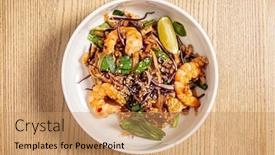  Presentation with noodles thai food pad thai - Presentation having pad-thai-stir-fried-rice background and a coral colored foreground