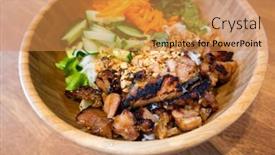  Presentation with pad thai - Slide set with pad-thai-vegan-recipe-made background and a gold colored foreground