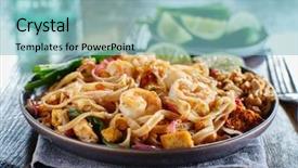  Presentation with pad thai - PPT theme having pad thai with shrimp background and a light blue colored foreground