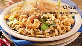  Presentation with pad thai - Cool new PPT layouts with pad thai with shrimps backdrop and a yellow colored foreground
