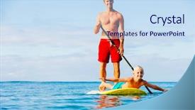  Presentation with stand - PPT layouts with paddle boards - father and son stand up background and a sky blue colored foreground