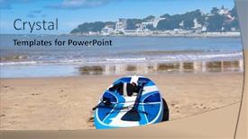  Presentation with surfing - Theme having paddle-surfing-board-on-sunny background and a light blue colored foreground
