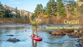  Presentation with river flowing - PPT layouts featuring paddleboard on a mountain river background and a coral colored foreground